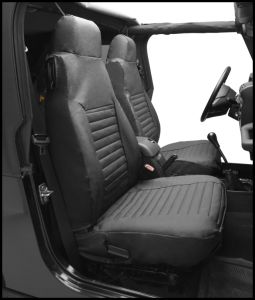 bestop front high back bucket seat covers in grey denim for 1991 95 jeep wrangler yj 2922409